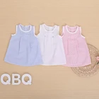100% cotton simple newborn girls summer lace pinstriped baby dress