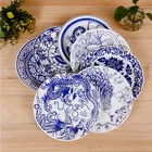 12 designs 7 Inch 9 Inch Disposable Blue and White Porcelain Style Round Paper Plate