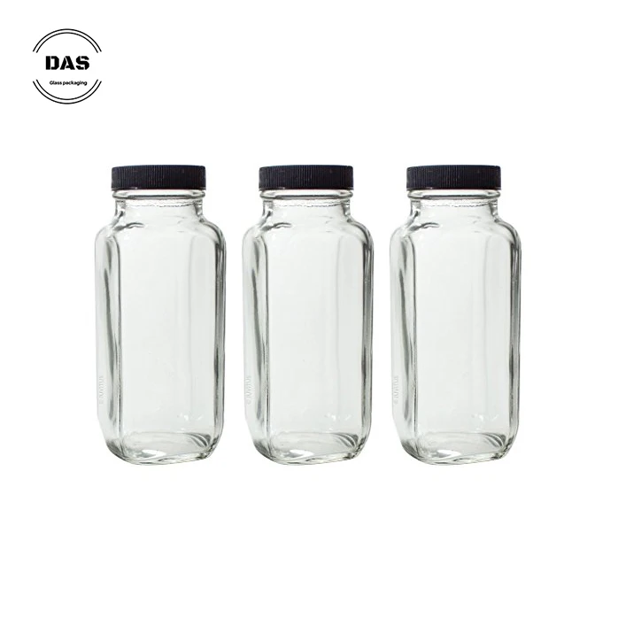 8 oz Clear Thick Plated Glass French Square Empty Bottle Jar with Lid
