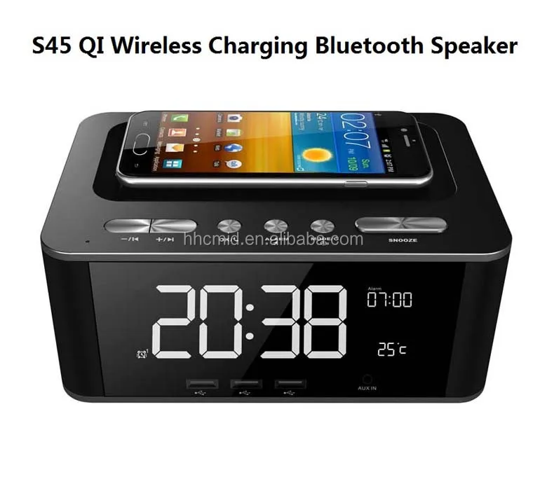 Wireless QI Charger Transmitter Blue tooth NFC Speaker With Alarm Clock - ANKUX.COM