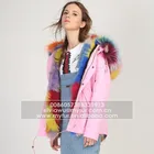 Myfur Pink Shell Fashion Lady Parka Jacket with Real Fur Lining Fox Body Fur Hood