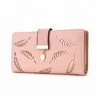 2019 trend designer Hollow out gold leaf pink leather wallet women