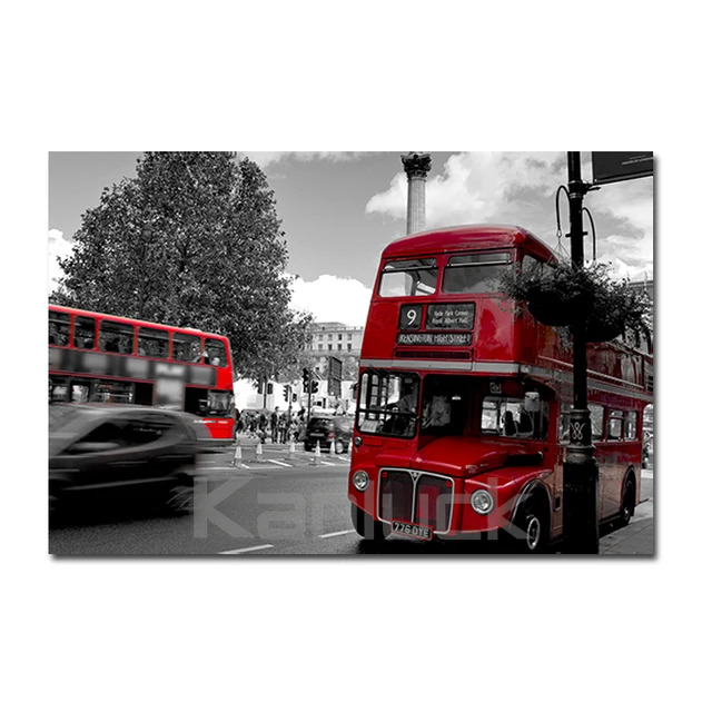 London Red Bus Print Painting on Wrapped Canvas / Modern Wall Art for Home Decor