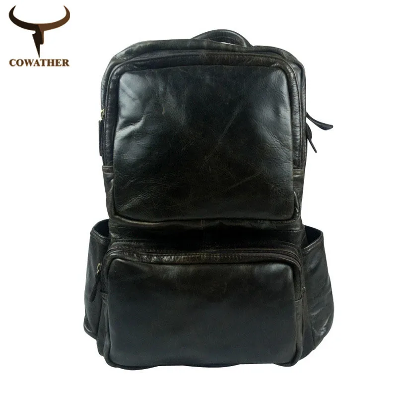 2015 huge litre vintage backpacks for men school backpack waxy skin cow genuine leather male daily back pack bags free shipping