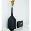 Black colour rhombus embossed long table centerpiece decoration italy ceramic floral vase