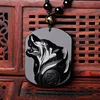 Wholesale High Quality Natural Obsidian Stone Necklace Pendant China Hand-Carved Wolf Pendant Necklace Jade Jewelry