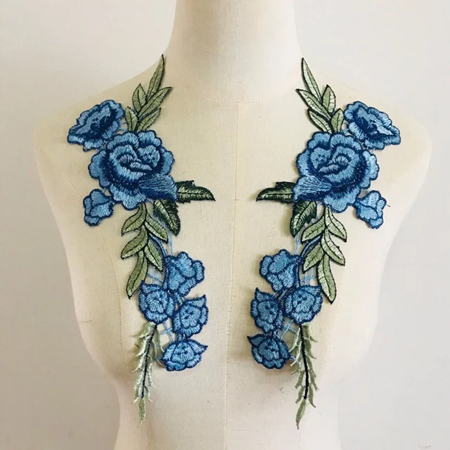 Ethnic-Embroiderdes-Blue-Rose-Sew-on-Applique-Flower-Neckline-Collar-For-Clothes-Decorations_