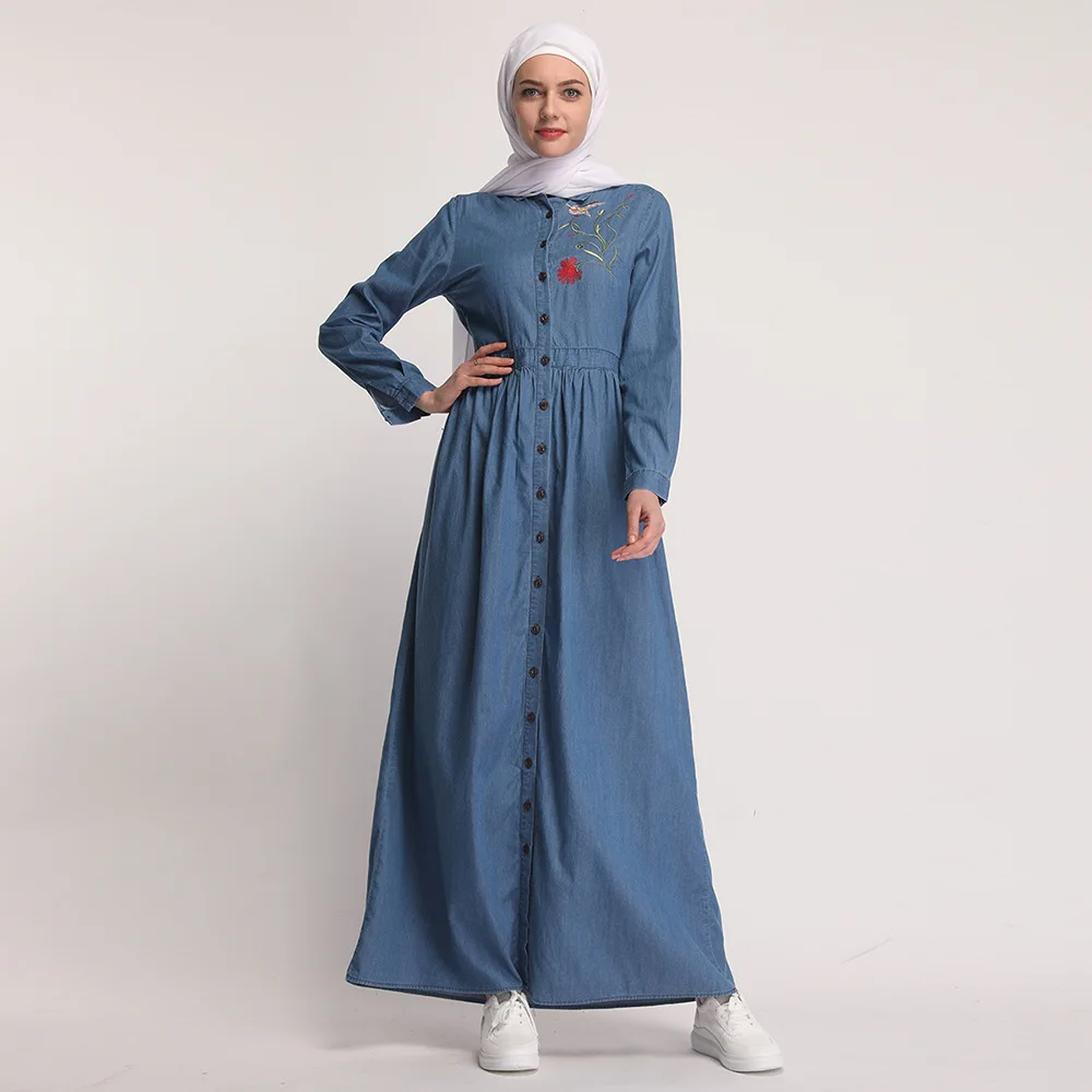 Fashion embroidery full button Turkey Middle East long square collar denim dress, Pink,light blue,dark blue
Fashion embroidery full button Turkey Middle East long square collar denim dress, Pink,light blue,dark blue