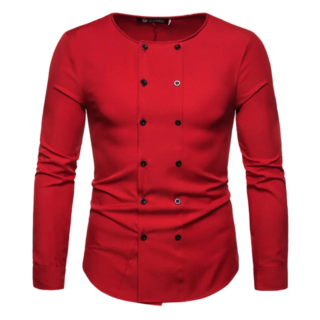 Fashion Men's Casual Shirts European Double Breasted White Long Sleeve O neck Dress Shirt
Fashion Men's Casual Shirts European Double Breasted White Long Sleeve O neck Dress Shirt