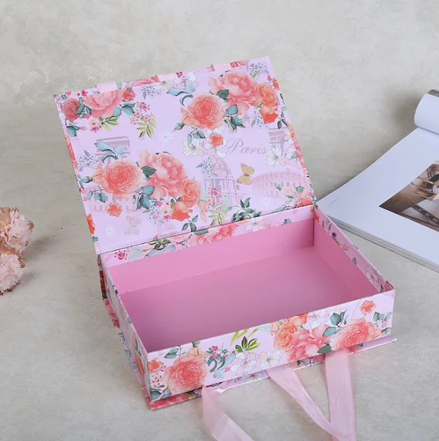 custom hinged rigid cardboard box with handle