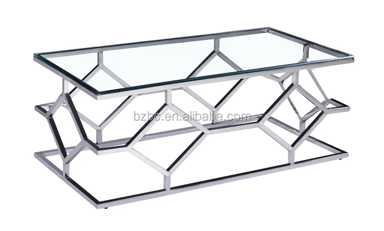 Wholesale chromed silver stainless steel coffee table with glass.jpg