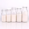 Wholesale square glass milk bottle 8oz 12oz 14oz 32oz glass bottle for milk with Plastic lid