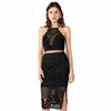 Casual Black Lace Tight Sundresses Halter Sexy One Piece Long Dresses for Party