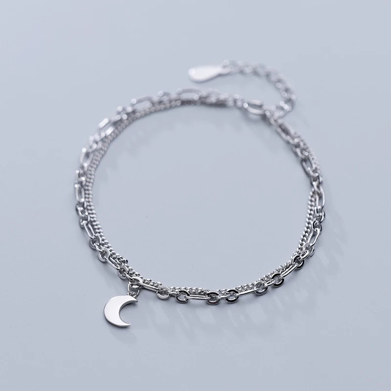 Fashion Double Layer Link Chain Moon Charm Bracelets Fashion 925 Sterling Silver Jewelry
Fashion Double Layer Link Chain Moon Charm Bracelets Fashion 925 Sterling Silver Jewelry
