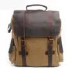 Vintage Travel Canvas Backpack Men Casual Outdoor Sport Backpack Genuine Leather with Canvas Backpacking Europe