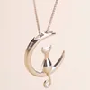 Yiwu Meise shining stainless steel custom Gifts Diamond Moon and cat personalized Cat necklace