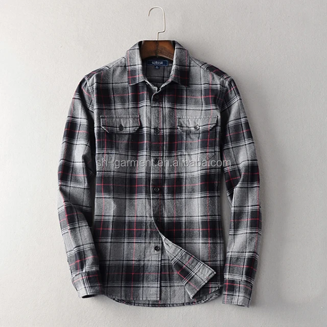 men"s brushed flannel button up shirt , 2018 new style