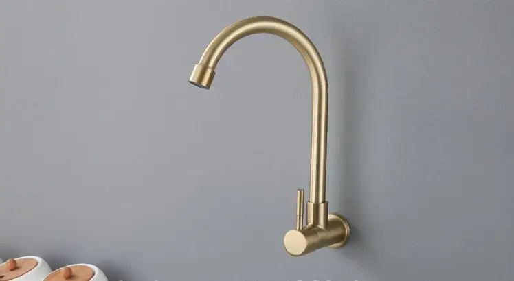 Wall Mount Cold Water Only Mixer Tap Gold Faucet Kitchen For Kitchen Sink