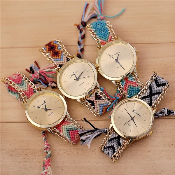 GENEVA Women Wrist Watch Rope Ribbon Fabric Golden Bracelet Watch, Black;blue;red;brown
GENEVA Women Wrist Watch Rope Ribbon Fabric Golden Bracelet Watch, Black;blue;red;brown