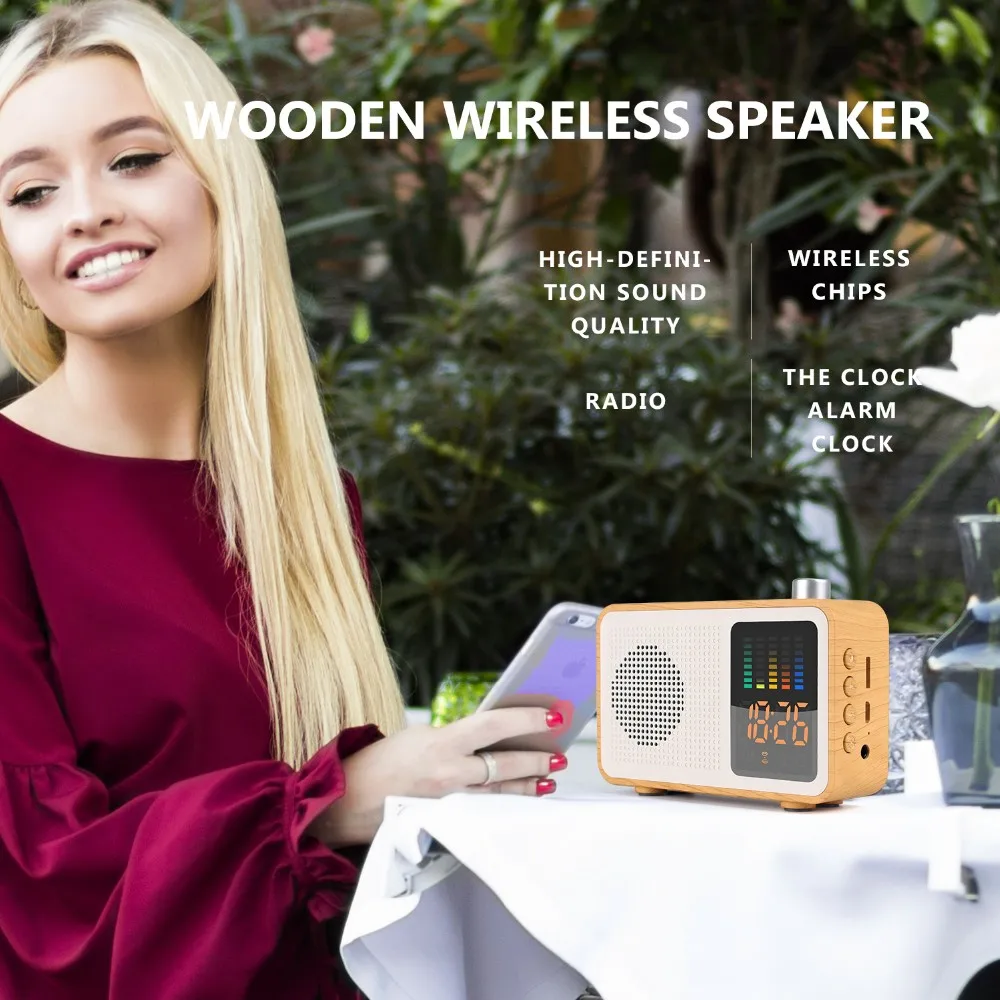 M20 Portable Music Player blue tooth wooden speaker box with alarm clock and led Pulse lamp retro sound outdoor subwoofer - ANKUX.COM