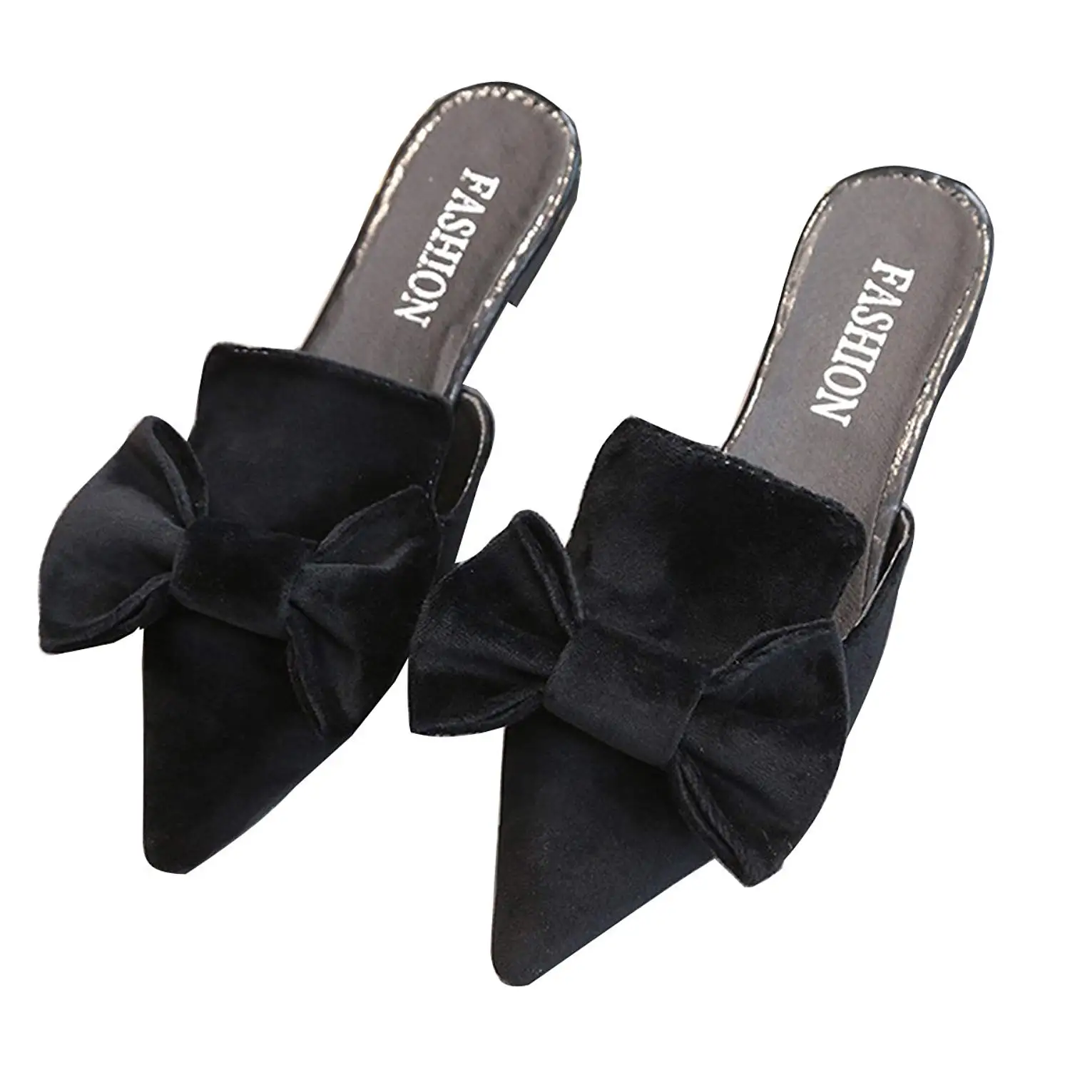 cute bowtie mules pointed toe flat velvet loafers slipper