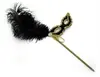 black wholesale masquerade ball feather mask with handle