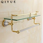 2018 new arrival wall mount double deck gold towel rack with glass shelf for bathroom