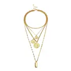 Fashion Vintage Style Multilayer Chain Necklace Delicate Cameo Coin Dangle Geometric Necklace Jewelry for Women