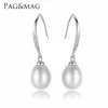 PAG&MAG Luxury Elegant S925 Sterling Silver Hook Drop Earring With A Great 7mm Natural Pearl For Women Wedding Jewelry