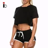 Hot Selling Custom Logo Cropped Tee Athletic Shorts Sports Set for Women