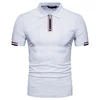 cheap cotton white mens golf polo shirt with zipper placket short rib sleeves