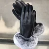Fashional Soft Warm and touchscreen Women Rabbit Fur Lined Leather Gloves