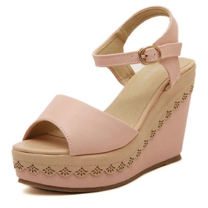 Ladies Shoes 2015 High Heels Sandals Summer Women's Open Toe Buckle Wedges Platform Beach Shoes Big Small Size Free Shipping