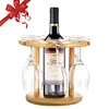 Bamboo Wine Bottle Glass Holder Hanging Upside Down Cup Goblets Display Rack for 6pcs Stemware Glasses and 1 wine bottle (Natura