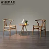 Wholesale Hans Wegner Y Chair Ash solid Wood Wishbone Dining Chair with Fabric Woven rush Seat