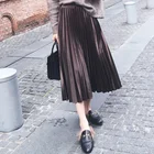 Women satin long maxi shiny pleated skirt