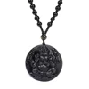 Black Natural Obsidian Stone Carved India Elephant God Necklace Pendant