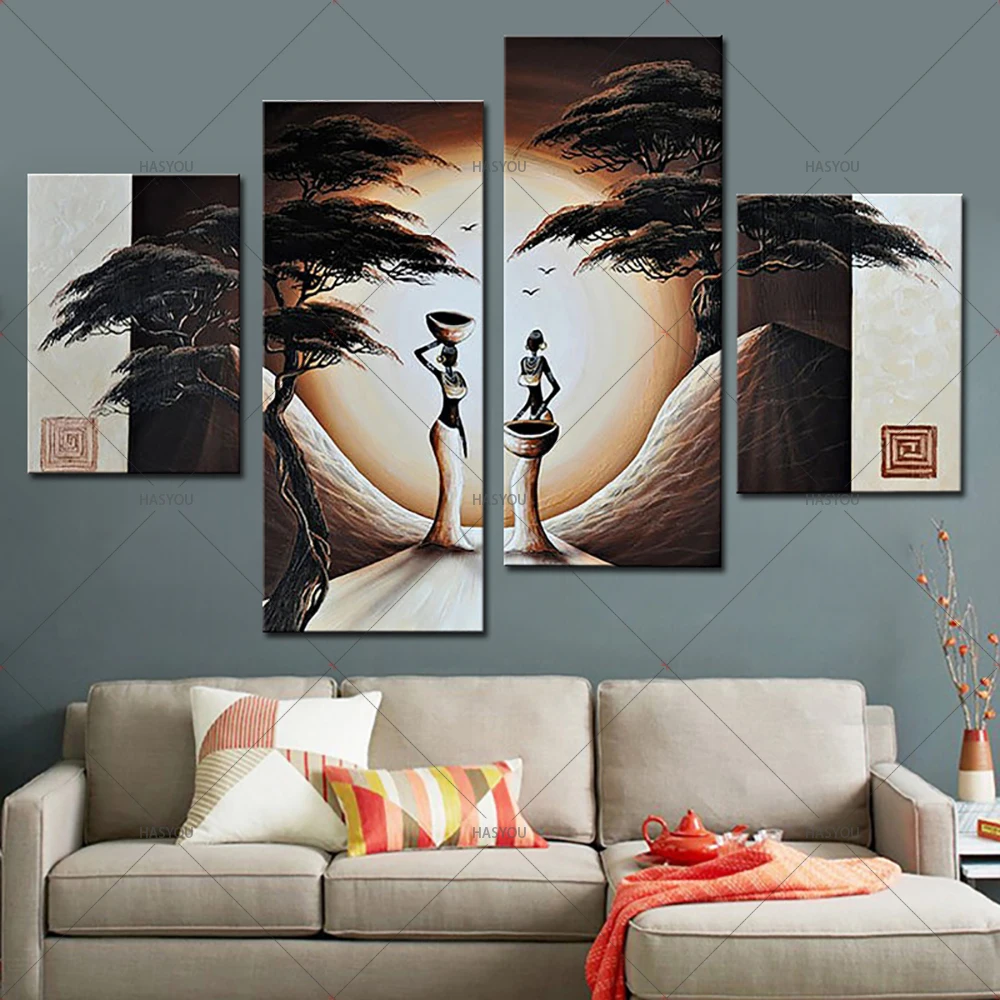 Abstract-Landscape-Oil-Painting-African-Women-Paintings-4-Panel-Canvas-Art-Hand-Painted-Modern-Canvas-Painting (2)