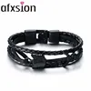 AFXSION 2018 hot burst selling bow and arrow vintage leather bracelet bangle stainless steel for men wholesale
