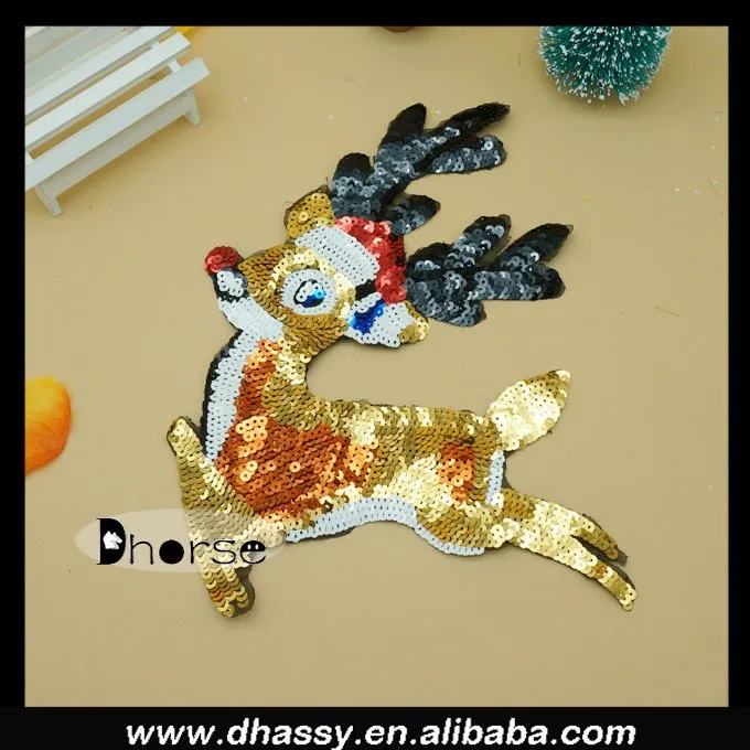 New product 2014 bling christmas deer custom sequin appliques for christmas ornament