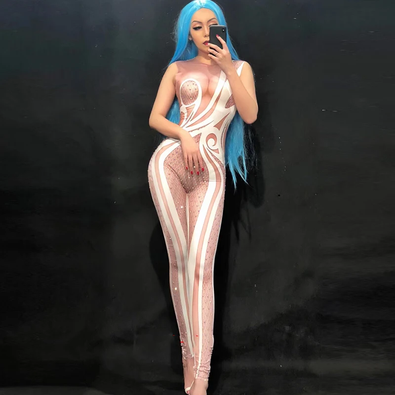 Skinny Crystals Rhinestone Jumpsuit Female Singer Dancer Costume One-Piece Bodysuit Nightclub Outfit Party Leggings DL1029
Skinny Crystals Rhinestone Jumpsuit Female Singer Dancer Costume One-Piece Bodysuit Nightclub Outfit Party Leggings DL1029