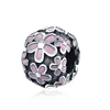 Yiwu Custom Charm Jewelry SJVP029 European Fashionable Antique 925 Sterling Silver Enamel Pink Flower Bead for Bracelet