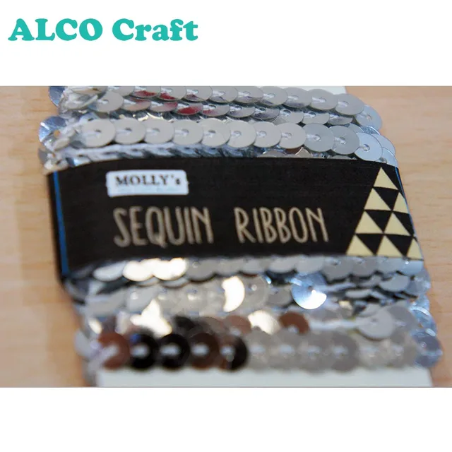 2017 silver metallic custom sequin ribbon for gift wrapping