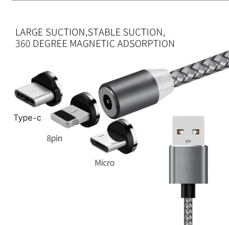 1m Micro type c 8 pins USB 3 in 1 Magnet Charger Charging Cable magnetic usb cable - ANKUX.COM
