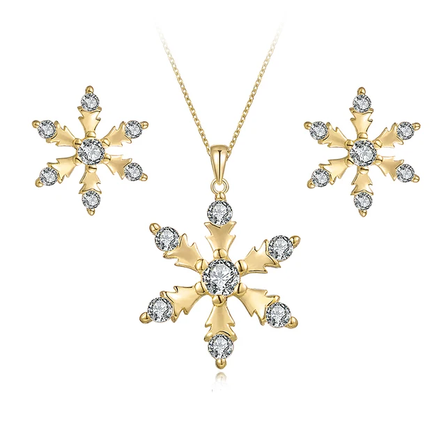 gold plated cubic zircon 925 silver jewelry set snow flower
