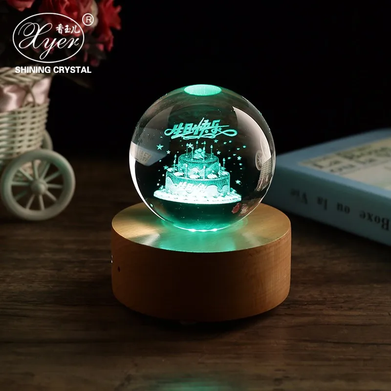 wholesale 3d laser engraved glass crystal ball birthday gift
