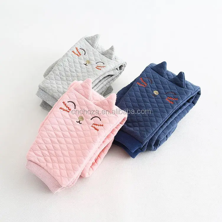 Z10195B Kids Girls Winter Baby Elastic Waist Leggings Cute Cats Children Cotton Thicken Pants