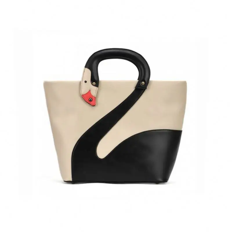 Sweet Women's Tote handbag With Swan Print and Patchwork Design handbag tote bag