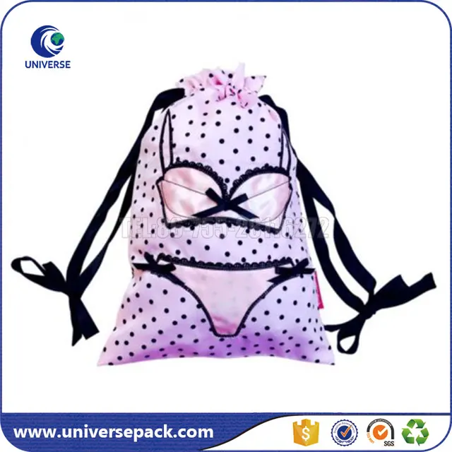 pink custom design satin underwear gift bag with drawstring