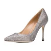 2019 Women pointed High Heel sliver glitter leather ladies dress shoes